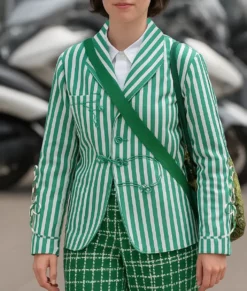 Emily In Paris Lily Collins Striped Blazer-Front