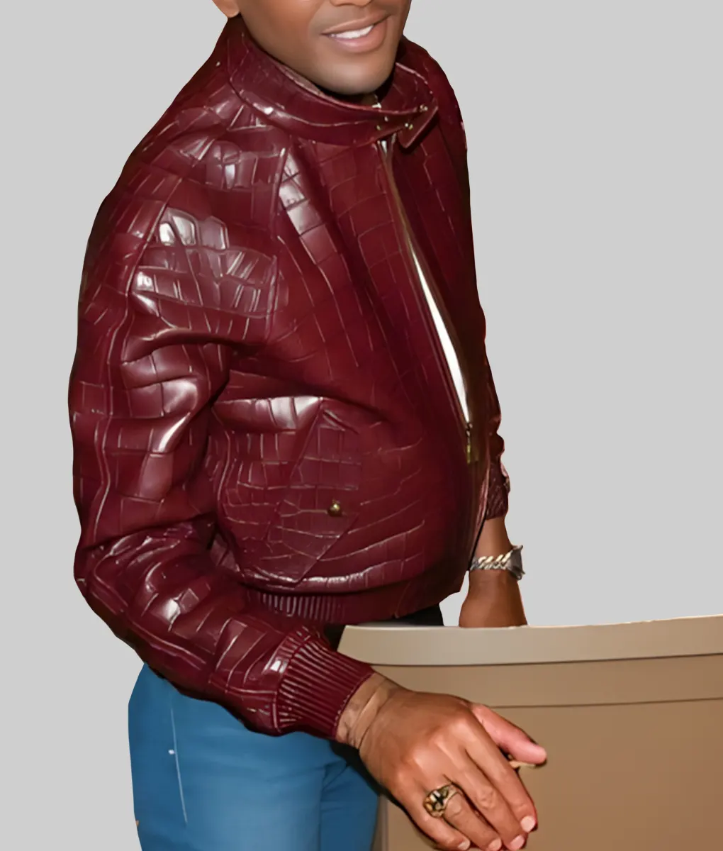Pharrell Williams Crocodile Pattern Maroon Leather Jacket | NYC