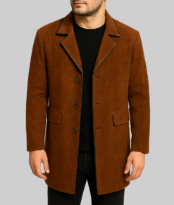 Peter Men's Brown Leather Coat - Clearance Item-FrontView