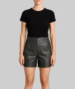 Angelina Women&rsquo;s Regular Style Grey Leather Shorts-Front