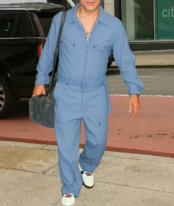 Brad Pitt Blue Cotton Jumpsuit-Front