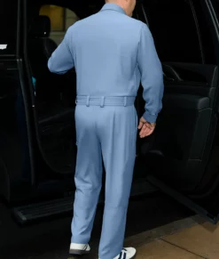 Brad Pitt Blue Cotton Jumpsuit-Back