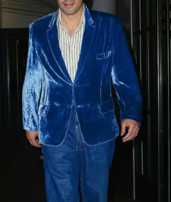 Brad Pitt Blue Velvet Blazer-Front