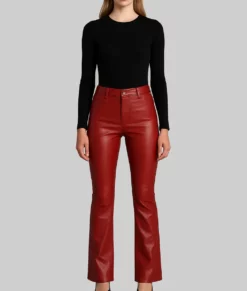 Catherine Women’s Regular Style Red Leather Pant-Front