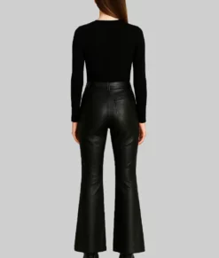 Cathy Women&rsquo;s Bell Bottom Style Black Leather Pant-Back