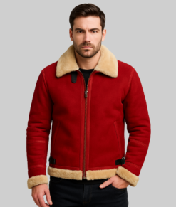 Chris Men's Red Suede Leather Jacket - Clearance Item-FrontView
