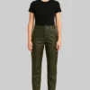 Clara Women&rsquo;s Cargo Style Green Leather Pant-Front
