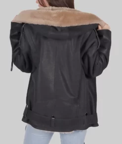 Debra Women's Black B-3 Bomber Leather Jacket - Clearance Item-BackView