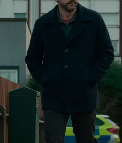 Dept. Q Matthew Goode (Carl Morck) Navy Blue Pea Coat | NYC Jackets