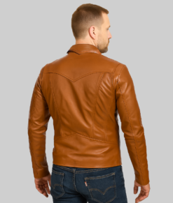 George Men's Brown Leather Jacket - Clearance Item-BackView