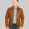 George Men's Brown Leather Jacket - Clearance Item-FrontView