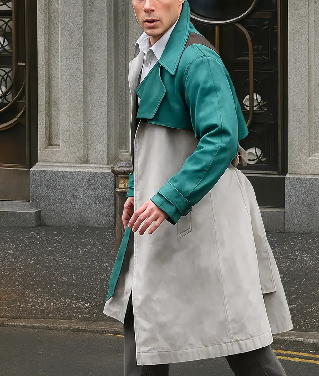 Glen Powell Double Tone Trench Coat-Side