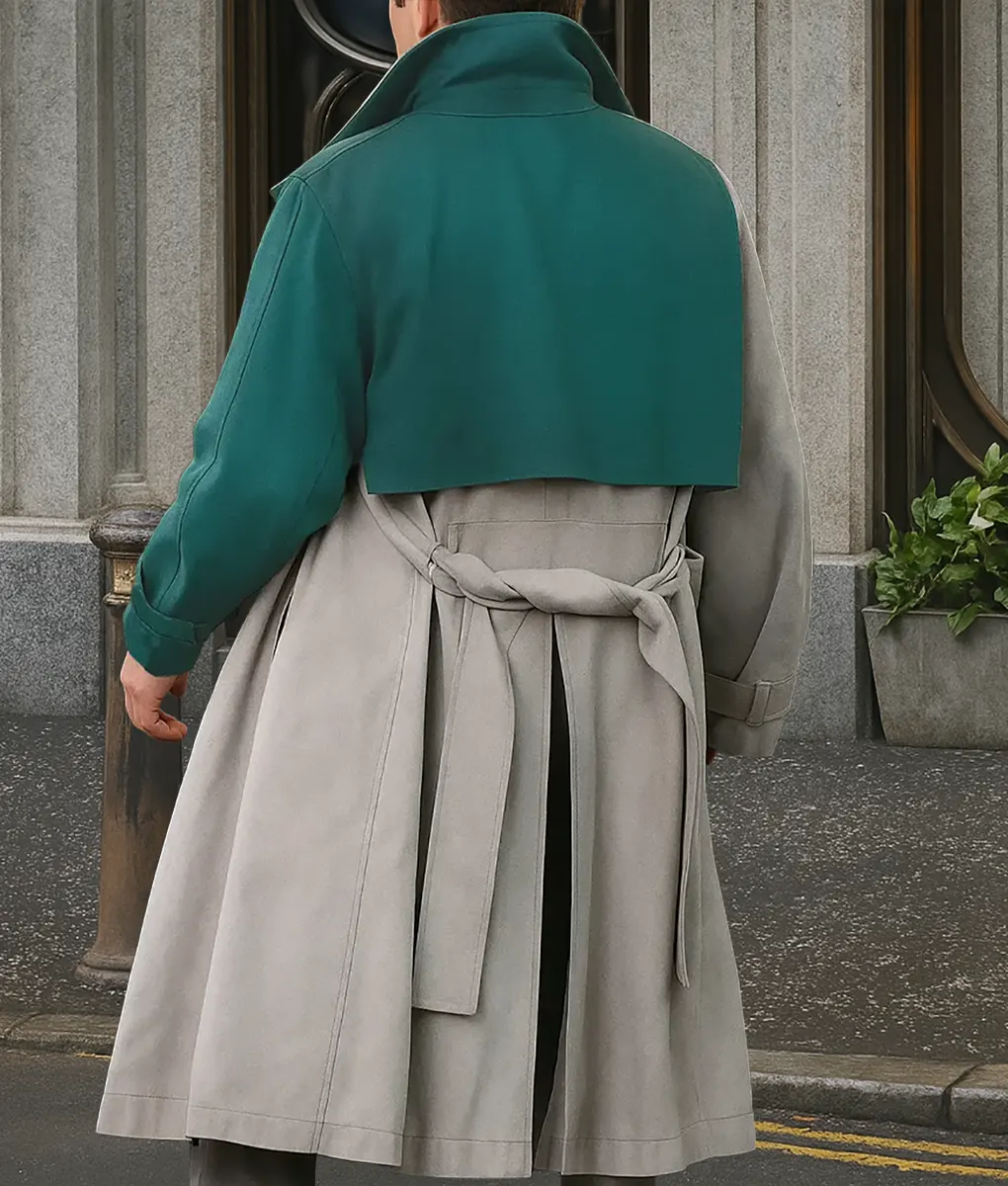Glen Powell Double Tone Trench Coat-Back