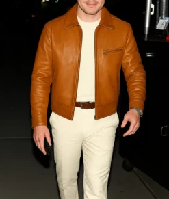 Gregg Sulkin Tan Leather Jacket-Front