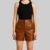Janie Women&rsquo;s Regular Style Brown Leather Shorts-Front