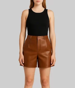 Janie Women&rsquo;s Regular Style Brown Leather Shorts-Front