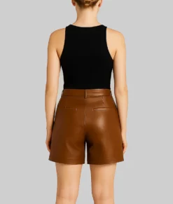 Janie Women&rsquo;s Regular Style Brown Leather Shorts-Back
