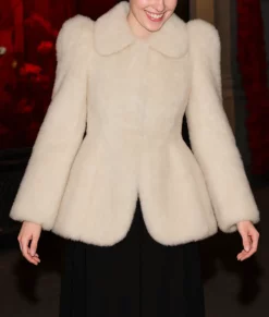 Kendall Jenner Off white Fur Coat-Front