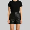 Kirsten Women&rsquo;s Regular Style Black Leather Shorts-Front