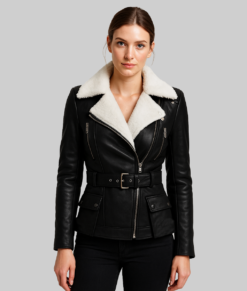 Kissa Women's Black Leather Jacket - Clearance Item-FrontView