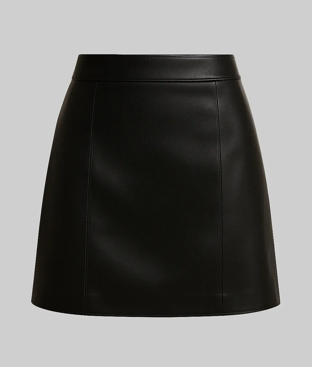 Lauren Women’s Black A-Line Leather Skirt-Front