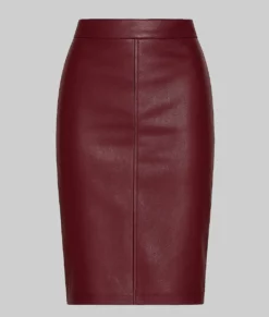 Lilly Women&rsquo;s Burgundy Pencil Style Leather Skirt-Front