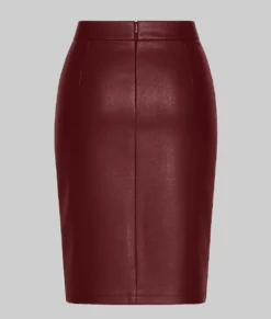 Lilly Women’s Burgundy Pencil Style Leather Skirt-Back