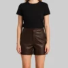 Lynda Women&rsquo;s Regular Style Chocolate Brown Leather Shorts-Front