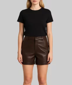 Lynda Women&rsquo;s Regular Style Chocolate Brown Leather Shorts-Front