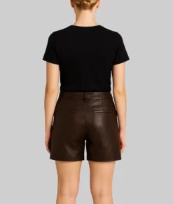 Lynda Women&rsquo;s Regular Style Chocolate Brown Leather Shorts-Back