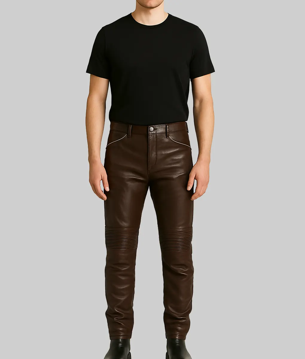 Marcos Men’s Regular Style Chocolate Brown Leather Pant-Front