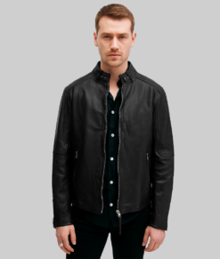 Mathew Men's Black Leather Jacket- Clearance Item-FrontView