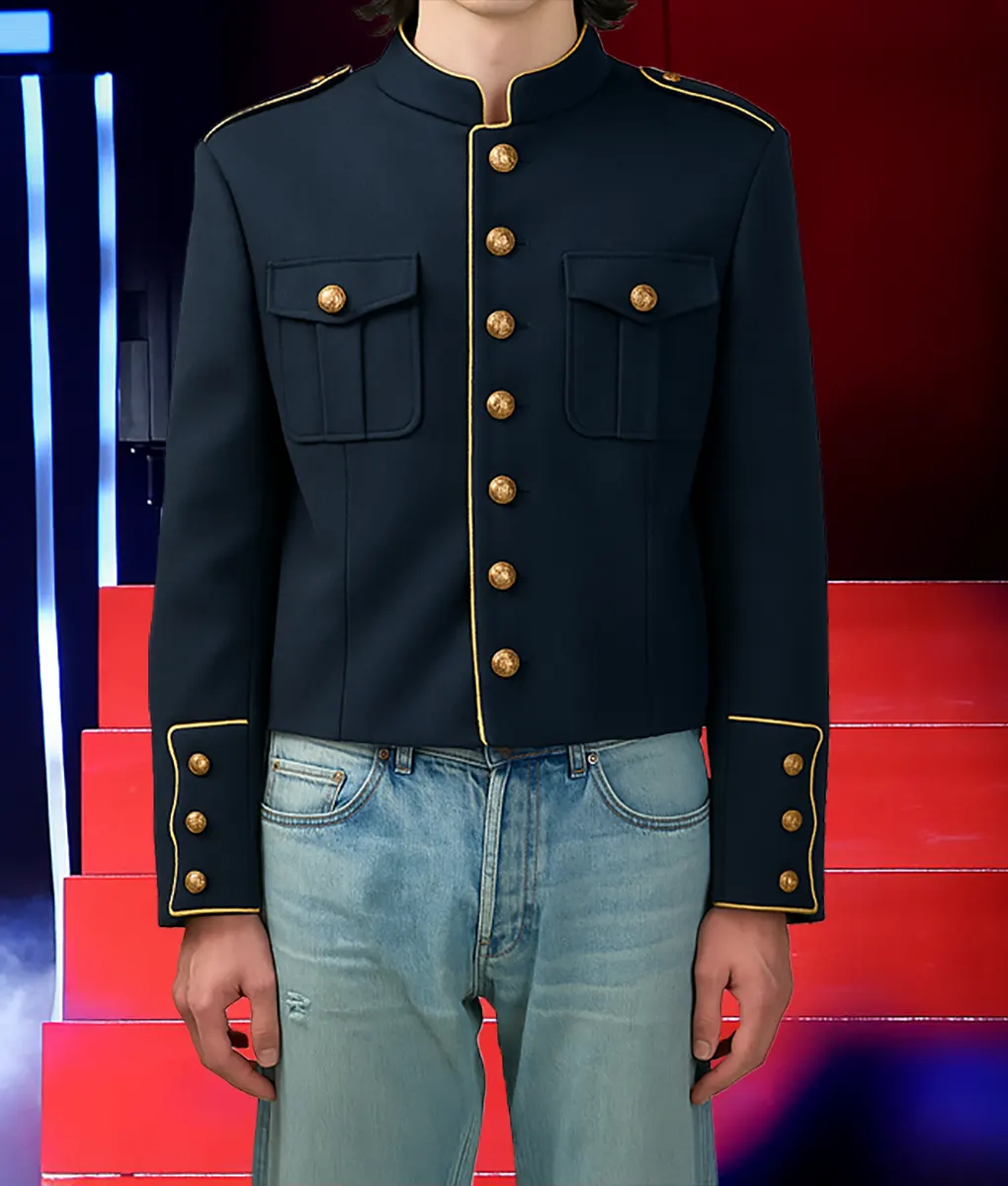 Netflix Tudum 2025 Noah Schnapp Dark Blue Military Jacket | NYC