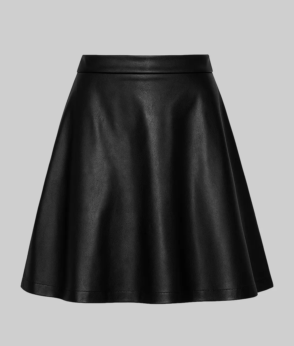Scarlet Women’s Black Flared Style Leather Skirt-Front