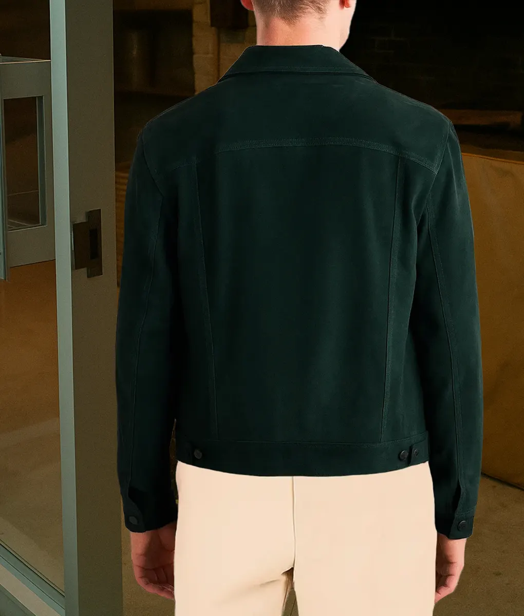 You Penn Badgley Green Suede Jacket-Back