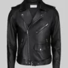 Alex Men&rsquo;s Black Biker Leather Jacket - Clearance Item-Front View