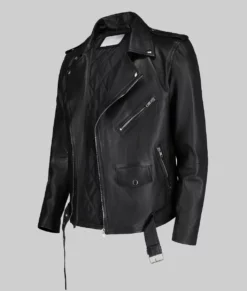 Alex Men&rsquo;s Black Biker Leather Jacket - Clearance Item-Side View