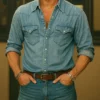 Brad Pitt Blue Denim Shirt Jacket-Front