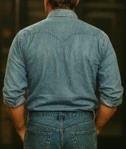 Brad Pitt Blue Denim Shirt Jacket-Back