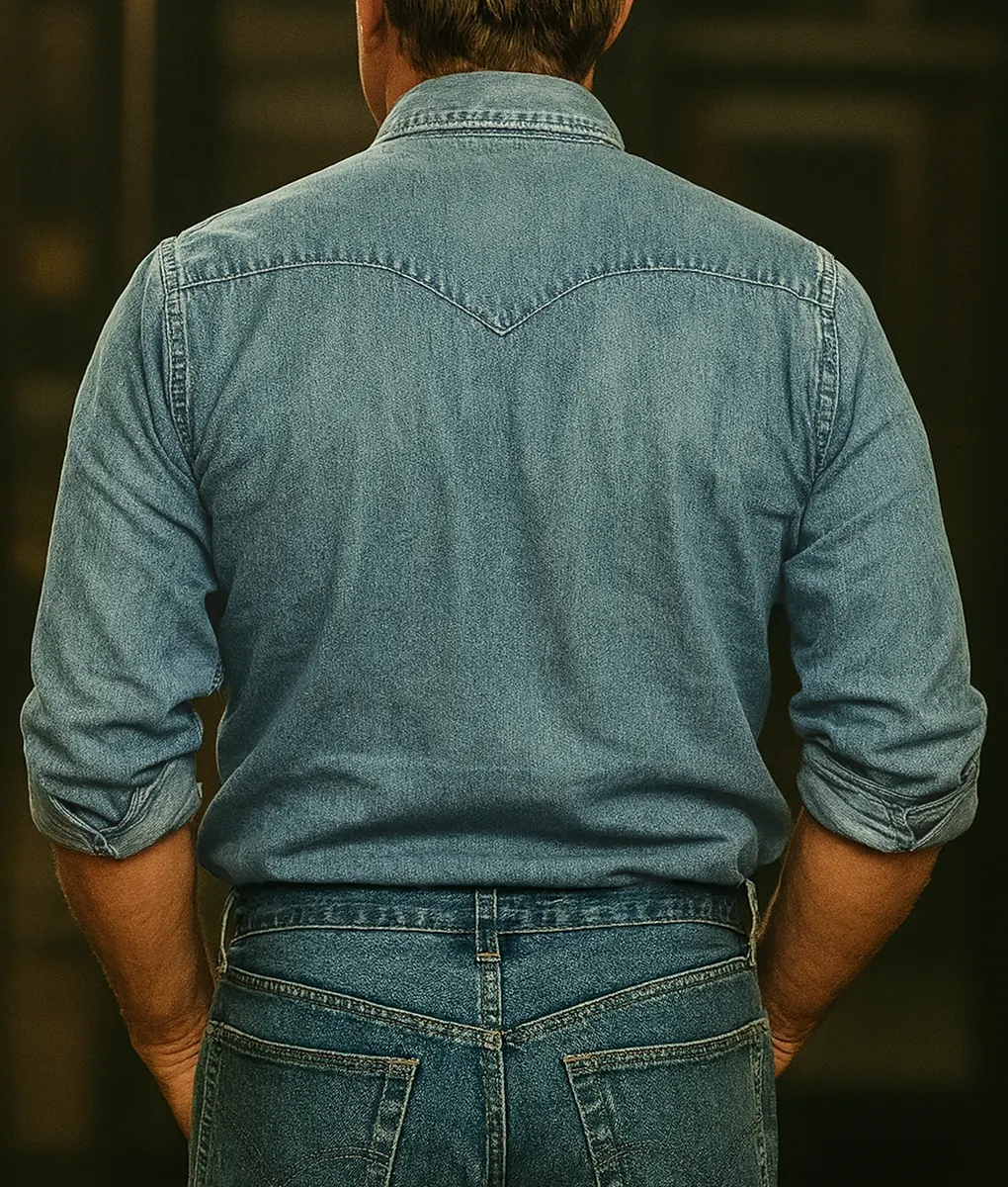 Brad Pitt Blue Denim Shirt Jacket-Back