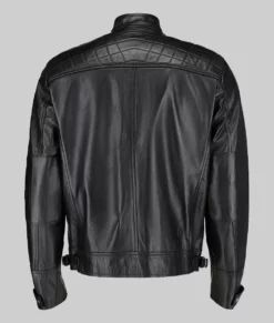 Brandon Men&rsquo;s Black Quilted Cafe Racer Leather Jacket - Clearance Item-Back View