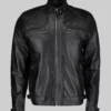 Brandon Men&rsquo;s Black Quilted Cafe Racer Leather Jacket - Clearance Item-Front View