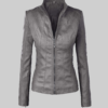 Chloe Women's Grey Biker Leather Jacket - Clearance Item-Front View