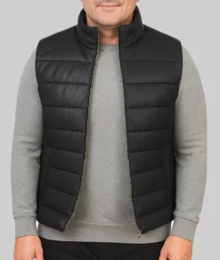Christopher Men&rsquo;s Black Puffer Leather Vest-Front