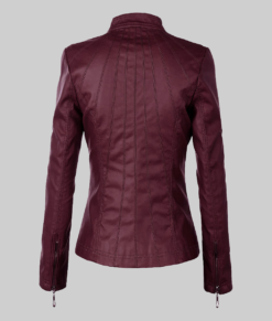 Clara Women's Maroon Leather Jacket - Clearance Item-BackView