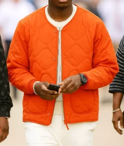 Damson Idris Orange Quilted Puffer Jacket-Front