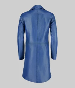 Evelyn Women's Blue Leather Trench Coat - Clearance Item-BackView