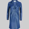 Evelyn Women's Blue Leather Trench Coat - Clearance Item-FrontView