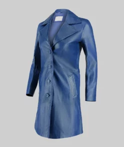 Evelyn Women's Blue Leather Trench Coat - Clearance Item-SideView