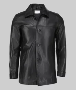 Jack Men's Black Leather Trench Coat - Clearance Item-FrontView